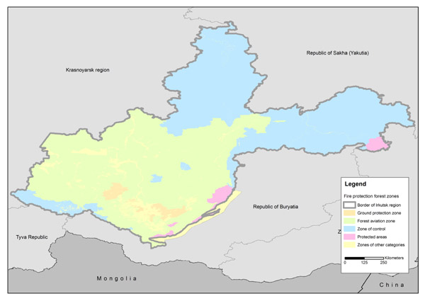 Fire protection forest zones in the Irkutsk region
