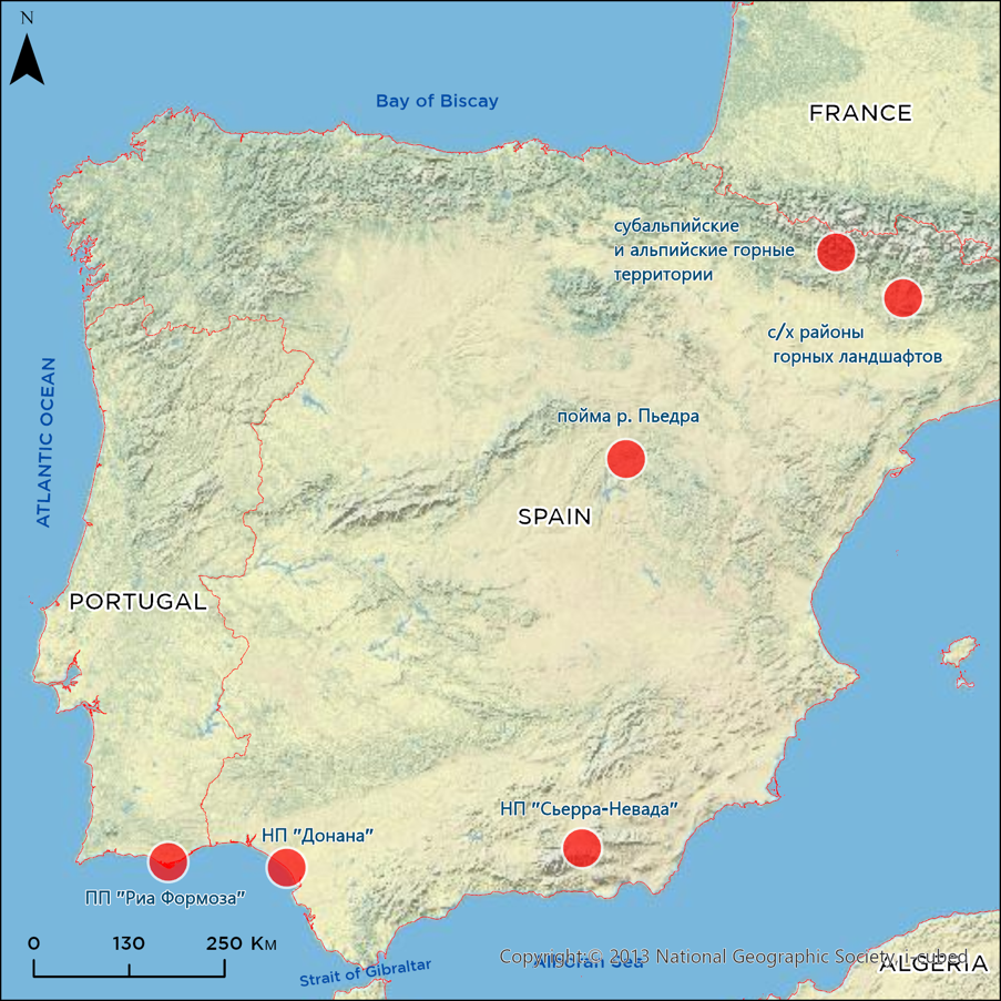 Рисунок 2. Наиболее характерные объекты картографирования ЭУ на локальном уровне на примере Испании и Португалии