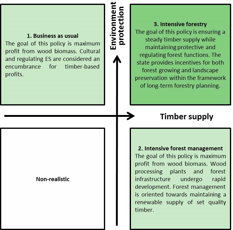 Figure 3. A matrix of scenarios for an object in the Republic of Karelia