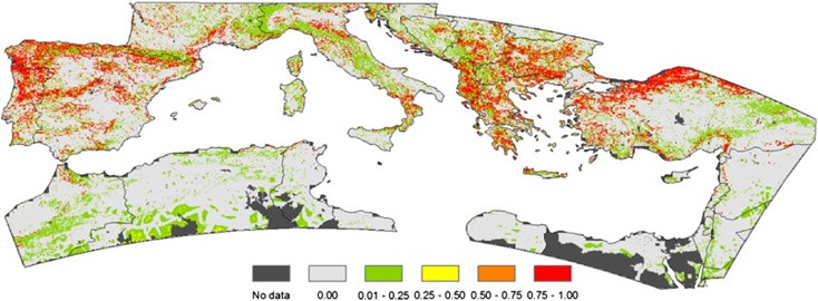 Figure 7. RLA assessment for the Mediterranean basin countries (Weissteiner et al., 2011)